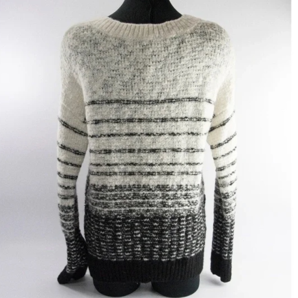 Vince Textured Wool Blend Black Cream Striped Sweater, XS